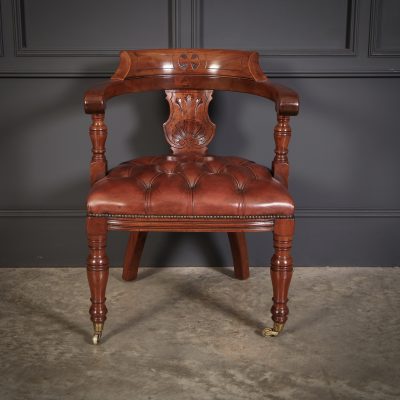 Victorian Mahogany & Leather Library Desk Chair - Image 5