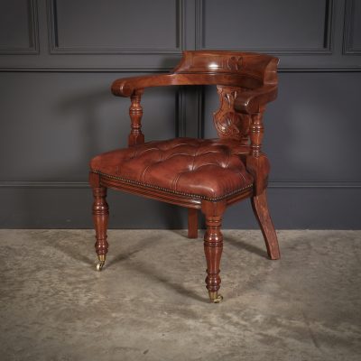 Victorian Mahogany & Leather Library Desk Chair - Image 6