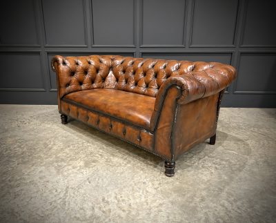 Victorian Buttoned Leather Drop-Arm Chesterfield Sofa - Image 14