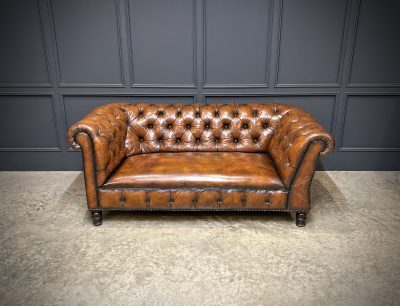 Victorian Buttoned Leather Drop-Arm Chesterfield Sofa - Image 5