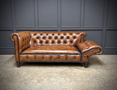 Victorian Buttoned Leather Drop-Arm Chesterfield Sofa - Image 6