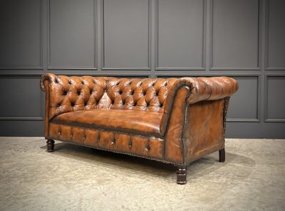 Victorian Buttoned Leather Drop-Arm Chesterfield Sofa - Image 8