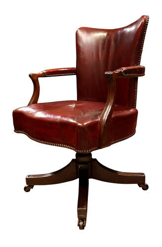 A good quality vintage leather and mahogany swivel desk chair, circa 1930 - Image 2
