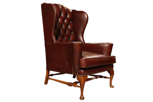 A Vintage Burgundy Leather Wingback Armchair, circa 1960s - Image 3