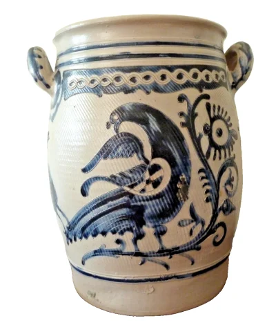 Large Antique 18th Century Westerwald Storage Jar Decorated with Bird and Deer - Image 17