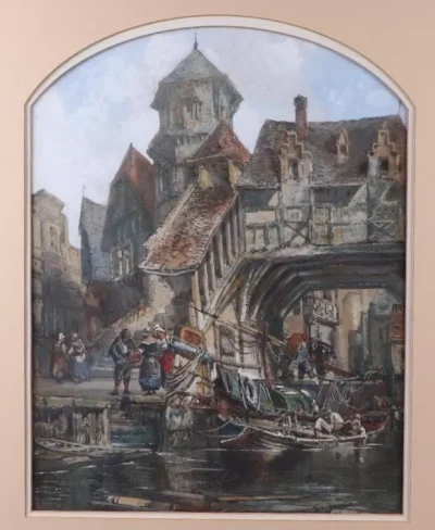 Henry Valter (fl 1854-1897) Dutch Harbour Scene Antique Watercolour - Image 3