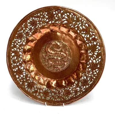 Large Antique Chinese Dragon Wall Hanging Copper Charger - 43 cm Diameter - Image 10