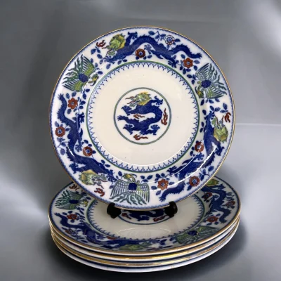Five Antique Victorian Minton Chinese Dragon and Bird Porcelain Plates - Image 10