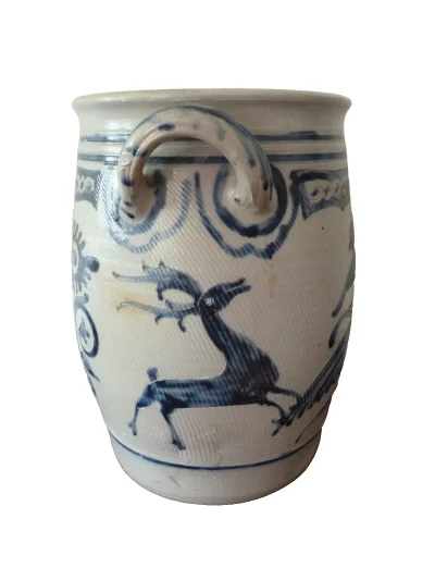 Large Antique 18th Century Westerwald Storage Jar Decorated with Bird and Deer - Image 11