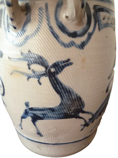 Large Antique 18th Century Westerwald Storage Jar Decorated with Bird and Deer - Image 12