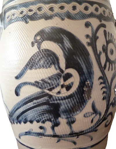 Large Antique 18th Century Westerwald Storage Jar Decorated with Bird and Deer - Image 2