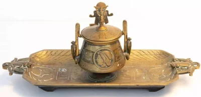 Antique Grand Tour Egyptian Revival Desk Stand and Inkwell - Image 3