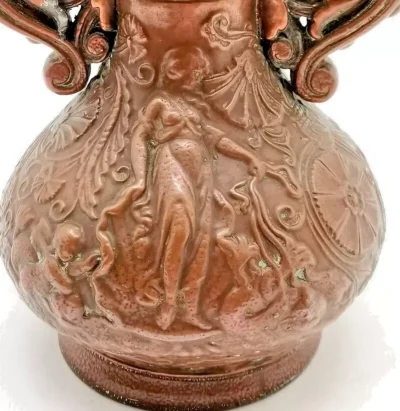 Antique Art Nouveau Copper Clad Stoneware Vase c. 1910 - Image 2