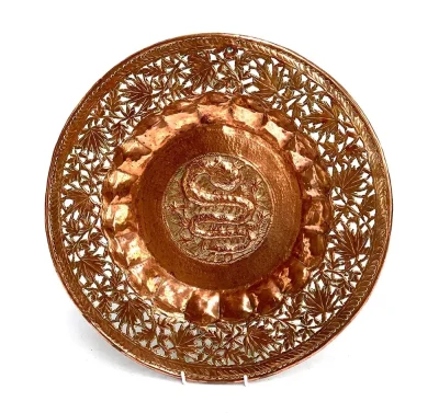 Large Antique Chinese Dragon Wall Hanging Copper Charger - 43 cm Diameter - Image 2