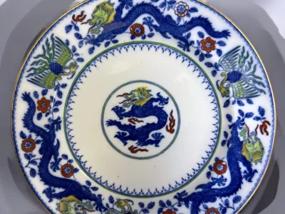 Five Antique Victorian Minton Chinese Dragon and Bird Porcelain Plates - Image 2