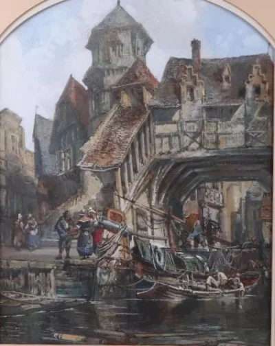 Henry Valter (fl 1854-1897) Dutch Harbour Scene Antique Watercolour - Image 4