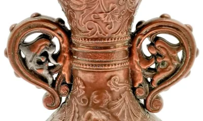 Antique Art Nouveau Copper Clad Stoneware Vase c. 1910 - Image 3