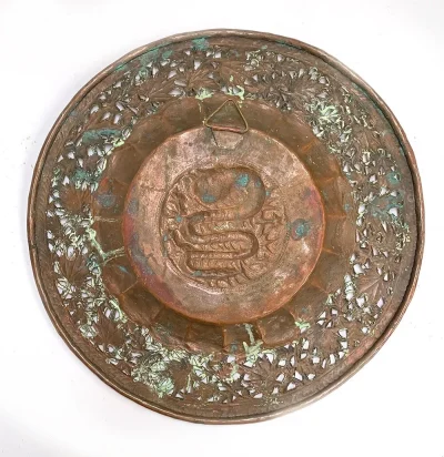 Large Antique Chinese Dragon Wall Hanging Copper Charger - 43 cm Diameter - Image 3