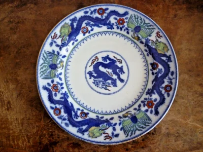 Five Antique Victorian Minton Chinese Dragon and Bird Porcelain Plates - Image 3
