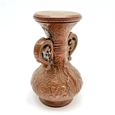 Antique Art Nouveau Copper Clad Stoneware Vase c. 1910 - Image 4