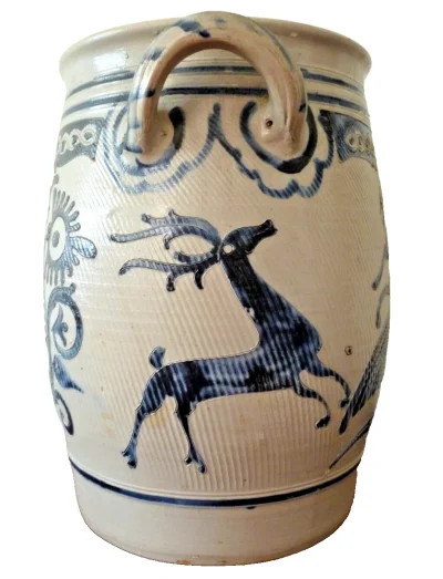 Large Antique 18th Century Westerwald Storage Jar Decorated with Bird and Deer - Image 5