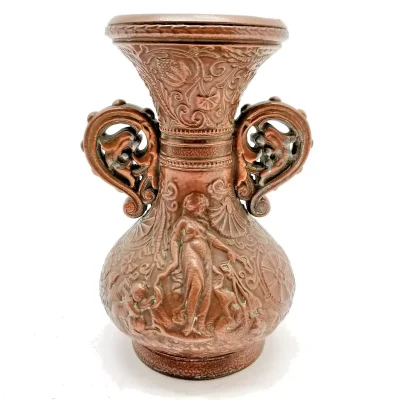 Antique Art Nouveau Copper Clad Stoneware Vase c. 1910 - Image 5