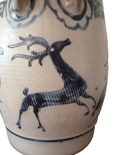 Large Antique 18th Century Westerwald Storage Jar Decorated with Bird and Deer - Image 6