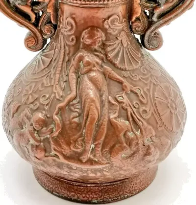 Antique Art Nouveau Copper Clad Stoneware Vase c. 1910 - Image 6