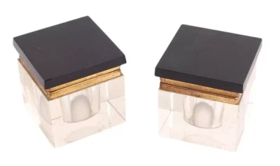Art Deco Black Glass Desk Stand with Inkwells and Original Pens - Image 7