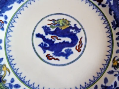Five Antique Victorian Minton Chinese Dragon and Bird Porcelain Plates - Image 6