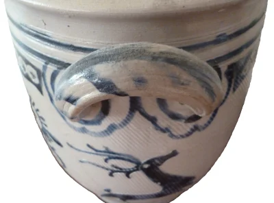 Large Antique 18th Century Westerwald Storage Jar Decorated with Bird and Deer - Image 7