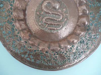 Large Antique Chinese Dragon Wall Hanging Copper Charger - 43 cm Diameter - Image 7