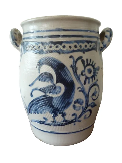 Large Antique 18th Century Westerwald Storage Jar Decorated with Bird and Deer - Image 8