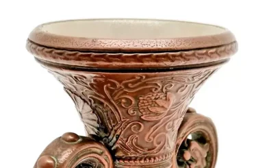 Antique Art Nouveau Copper Clad Stoneware Vase c. 1910 - Image 8