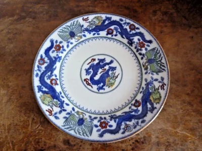 Five Antique Victorian Minton Chinese Dragon and Bird Porcelain Plates - Image 8