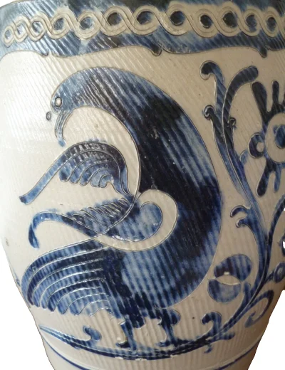 Large Antique 18th Century Westerwald Storage Jar Decorated with Bird and Deer - Image 9