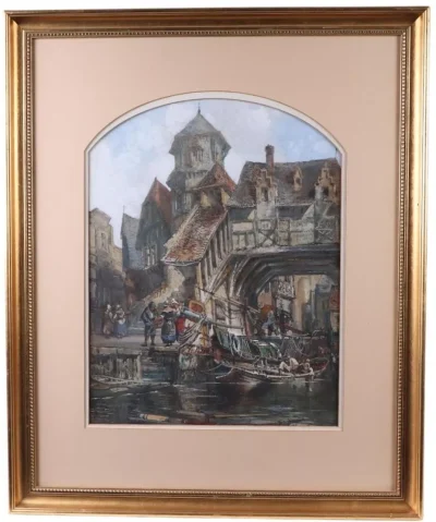 Henry Valter (fl 1854-1897) Dutch Harbour Scene Antique Watercolour - Image 10
