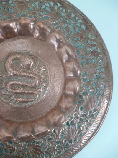 Large Antique Chinese Dragon Wall Hanging Copper Charger - 43 cm Diameter - Image 9