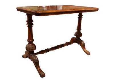 Antique Burr Walnut Stretcher Table with Carved Ends, Circa 1890 - Image 2