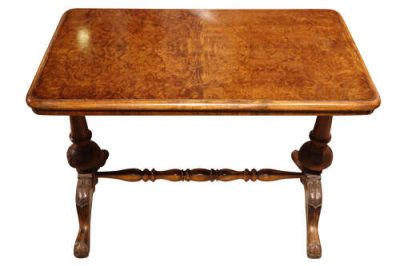 Antique Burr Walnut Stretcher Table with Carved Ends, Circa 1890 - Image 3