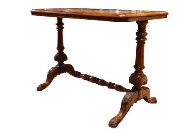 Antique Burr Walnut Stretcher Table with Carved Ends, Circa 1890 - Image 4