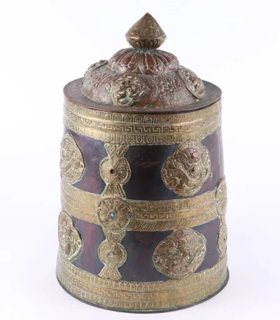 Rare Large 18th/19th Century Copper and Brass Tibetan Chang Flask - Image 15