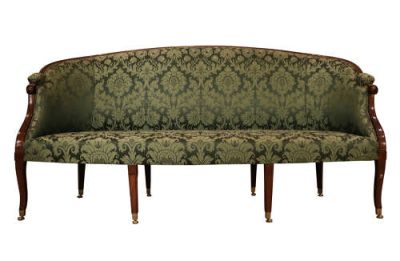 Elegant Geo III Mahogany Framed Salon Sofa in Green Damask Upholstery - Image 3