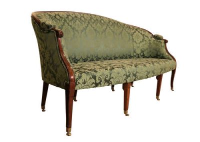 Elegant Geo III Mahogany Framed Salon Sofa in Green Damask Upholstery - Image 4