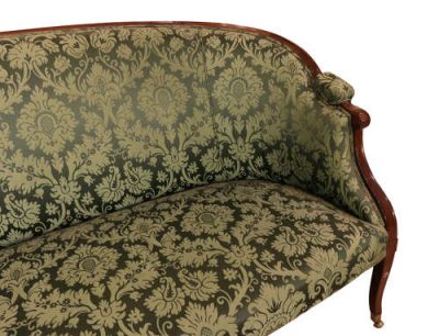 Elegant Geo III Mahogany Framed Salon Sofa in Green Damask Upholstery - Image 5
