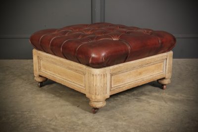 Victorian Light Oak & Buttoned Leather Footstool - Image 2