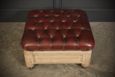 Victorian Light Oak & Buttoned Leather Footstool - Image 3