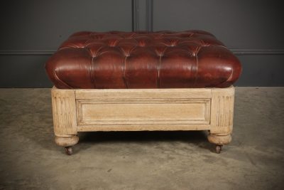 Victorian Light Oak & Buttoned Leather Footstool - Image 4