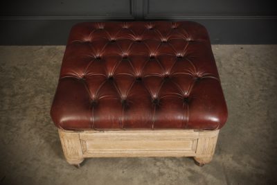 Victorian Light Oak & Buttoned Leather Footstool - Image 5