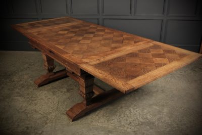 Solid Oak Parquetry Top Extending Dining Table - Image 7